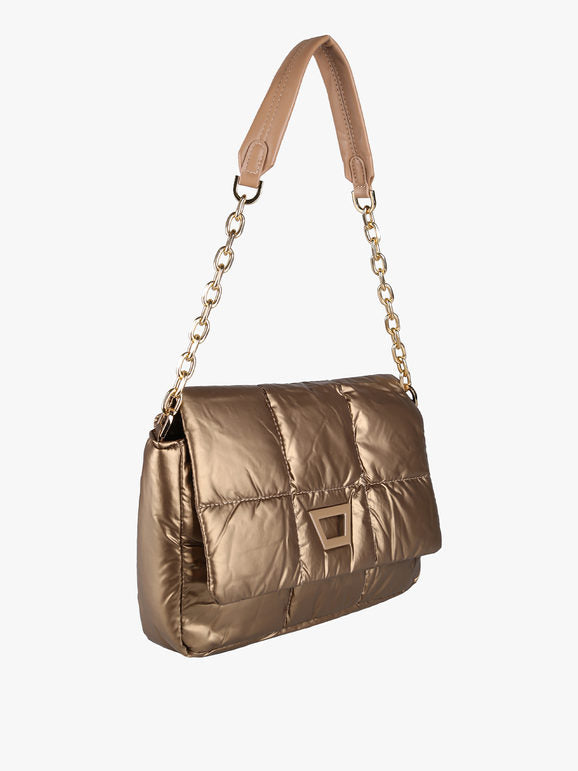 Borsa puffer trapuntata con manico a catena - marrone Solada
