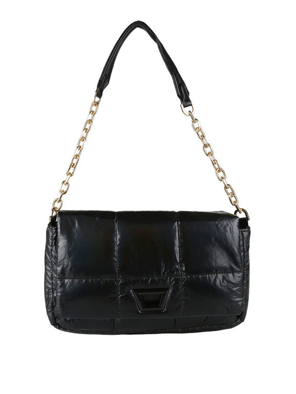 Borsa puffer trapuntata con manico a catena - nero Solada