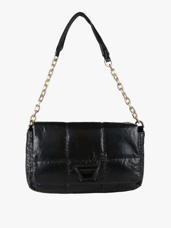 Borsa puffer trapuntata con manico a catena - nero Solada
