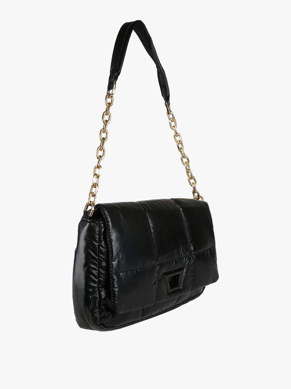 Borsa puffer trapuntata con manico a catena - nero Solada