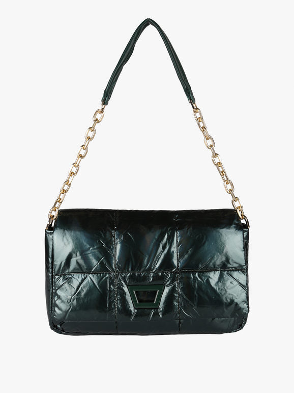 Borsa puffer trapuntata con manico a catena Solada — Verde - immagine 1