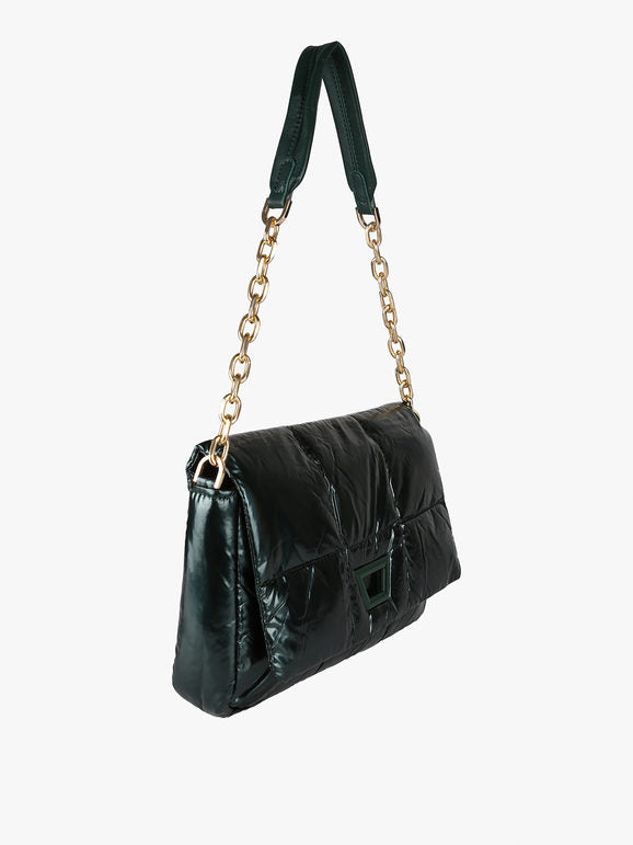 Borsa puffer trapuntata con manico a catena Solada — Verde - immagine 2