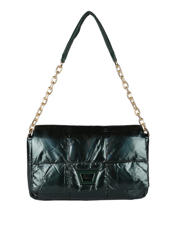 Borsa puffer trapuntata con manico a catena Solada — Verde - immagine 4