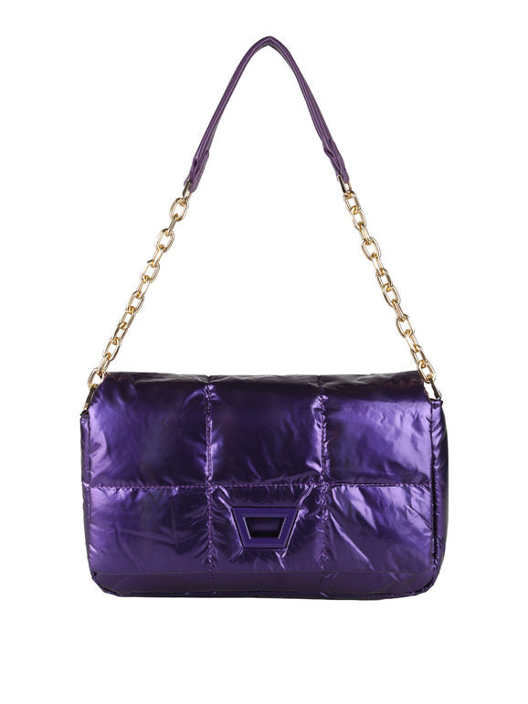 Borsa puffer trapuntata con manico a catena Solada — Viola - immagine 4