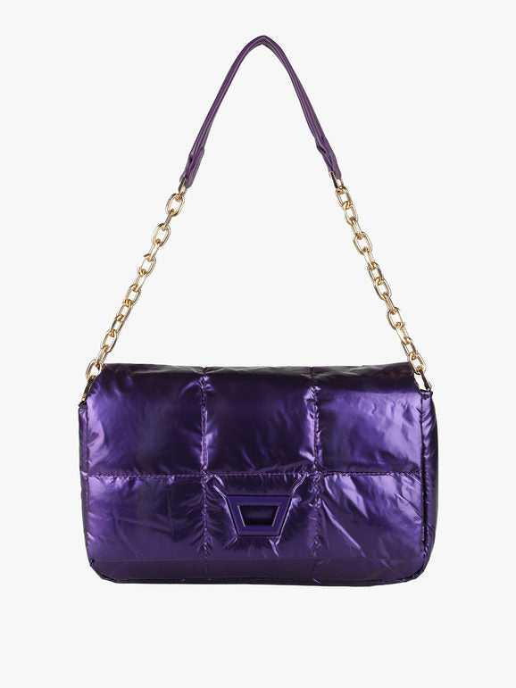 Borsa puffer trapuntata con manico a catena Solada — Viola - immagine 1