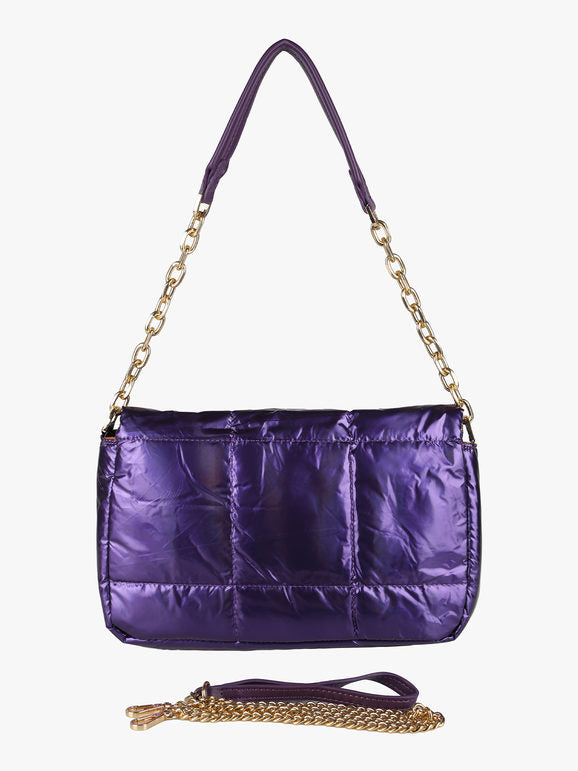 Borsa puffer trapuntata con manico a catena Solada — Viola - immagine 3