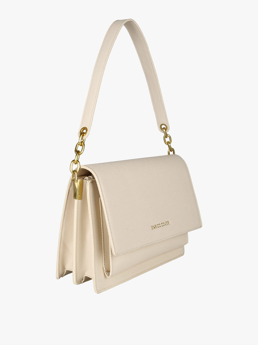 Borsa rigida in ecopelle con patta Enrico Coveri — Beige