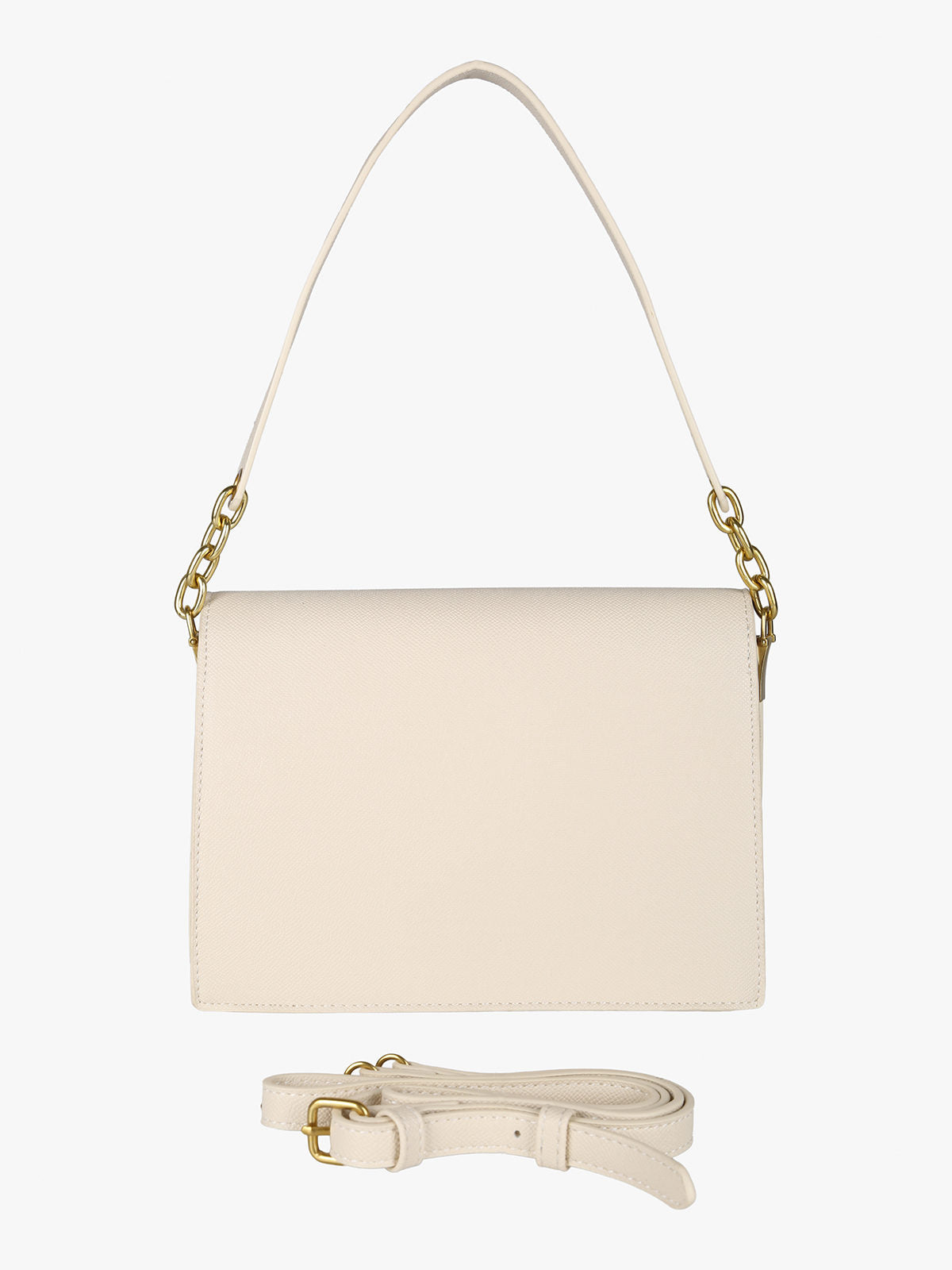 Borsa rigida in ecopelle con patta Enrico Coveri — Beige