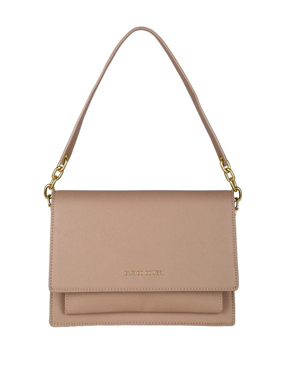 Borsa rigida in ecopelle con patta Enrico Coveri — Khaki - immagine 4