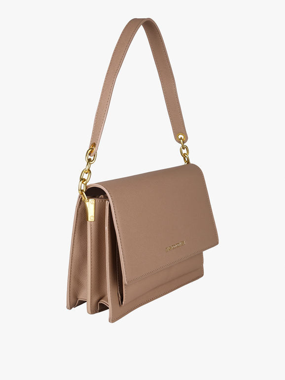 Borsa rigida in ecopelle con patta Enrico Coveri — Khaki - immagine 2