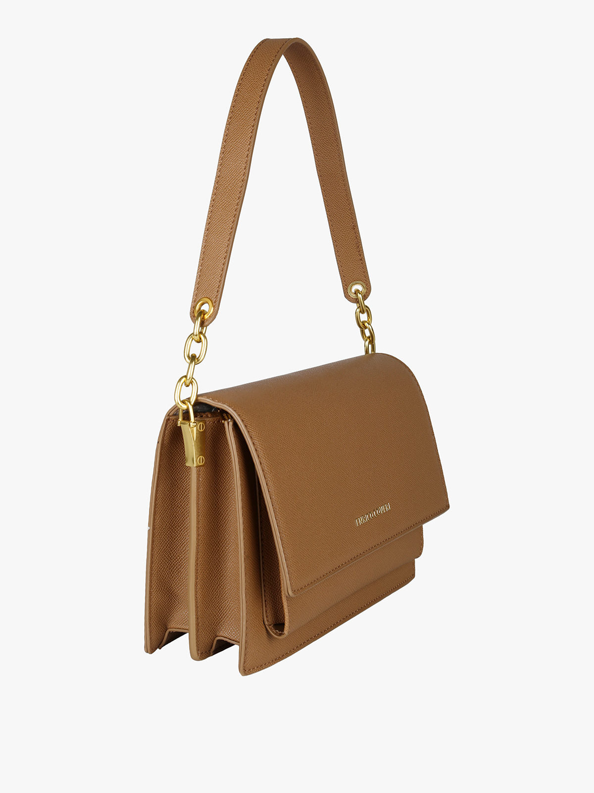 Borsa rigida in ecopelle con patta Enrico Coveri — Marrone