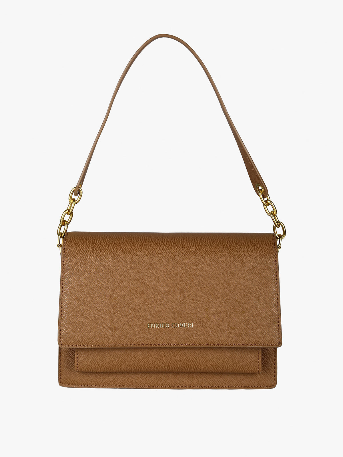 Borsa rigida in ecopelle con patta Enrico Coveri — Marrone