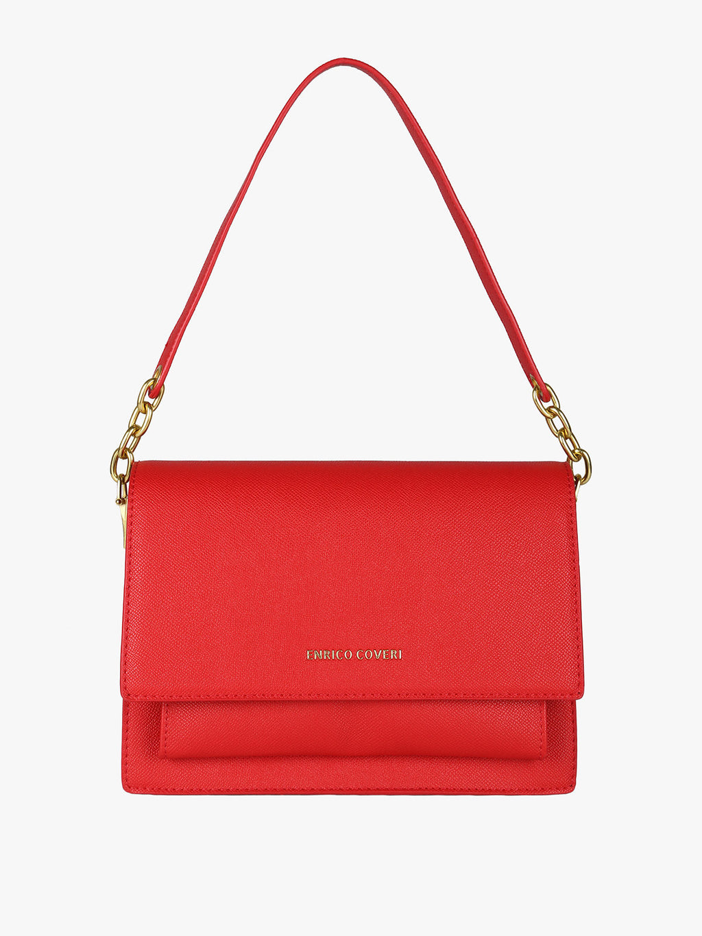 Borsa rigida in ecopelle con patta Enrico Coveri — Rosso