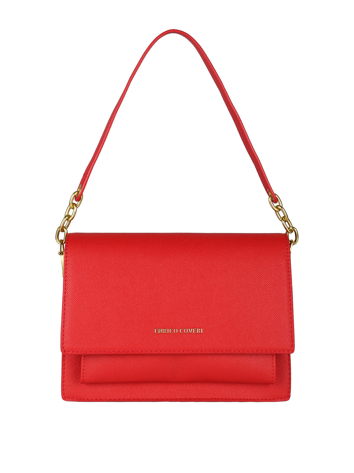 Borsa rigida in ecopelle con patta Enrico Coveri — Rosso