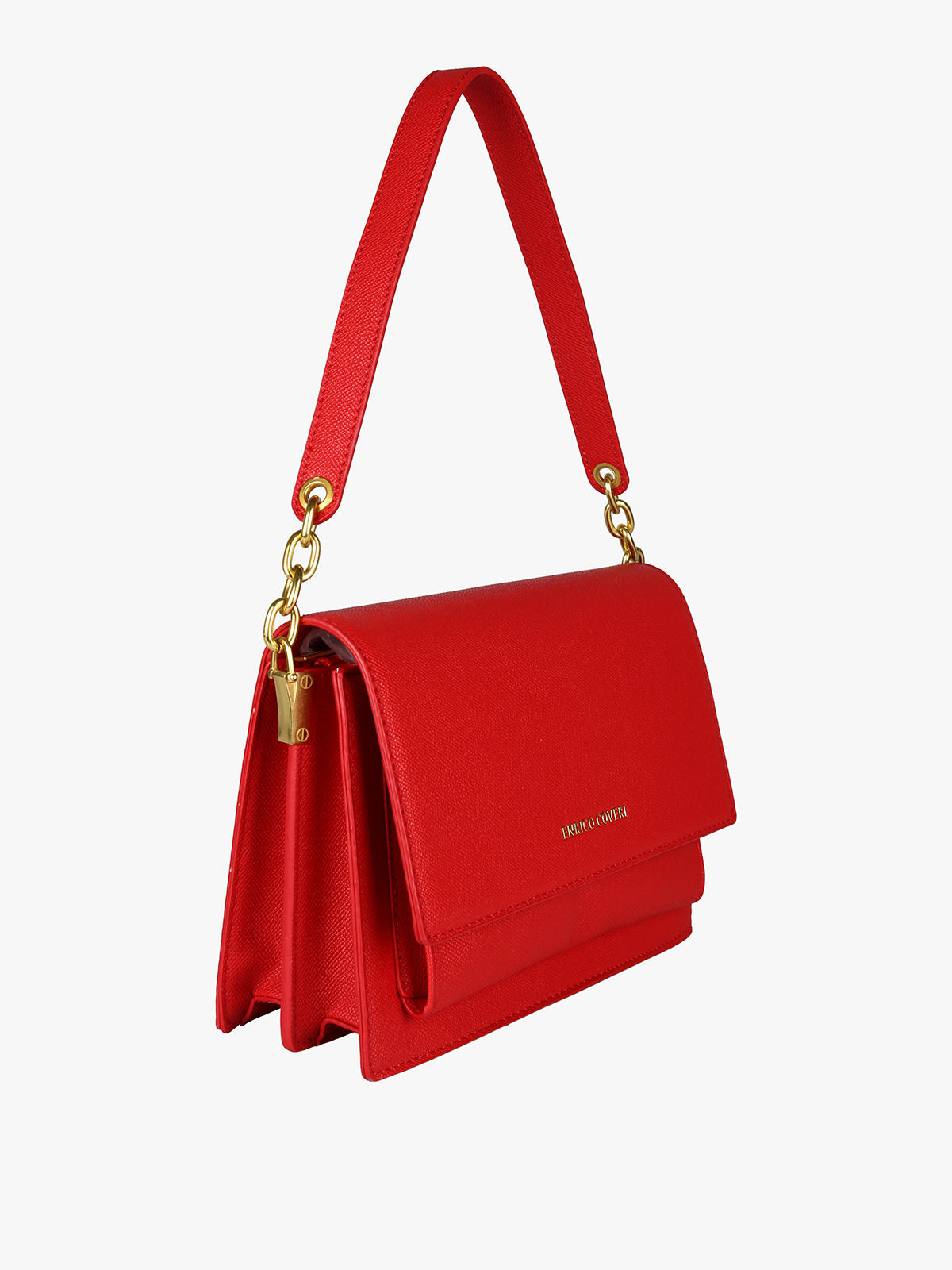 Borsa rigida in ecopelle con patta Enrico Coveri — Rosso
