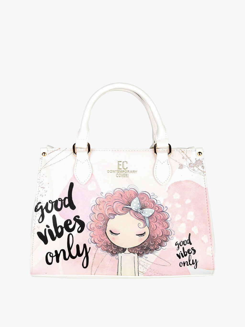 Borsa frame in ecopelle con stampa disegno Enrico Coveri Contemporary — Bianco