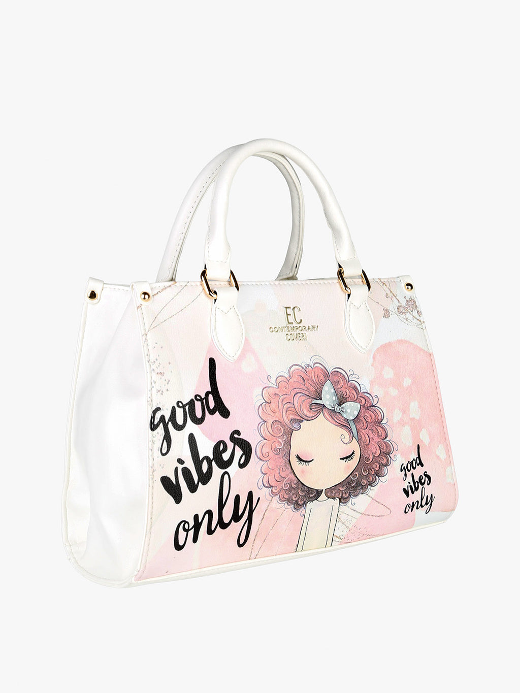 Borsa frame in ecopelle con stampa disegno Enrico Coveri Contemporary — Bianco