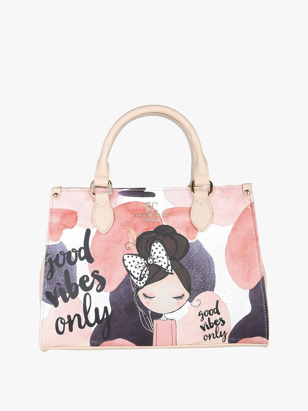 Borsa frame in ecopelle con stampa disegno Enrico Coveri Contemporary — Naturale