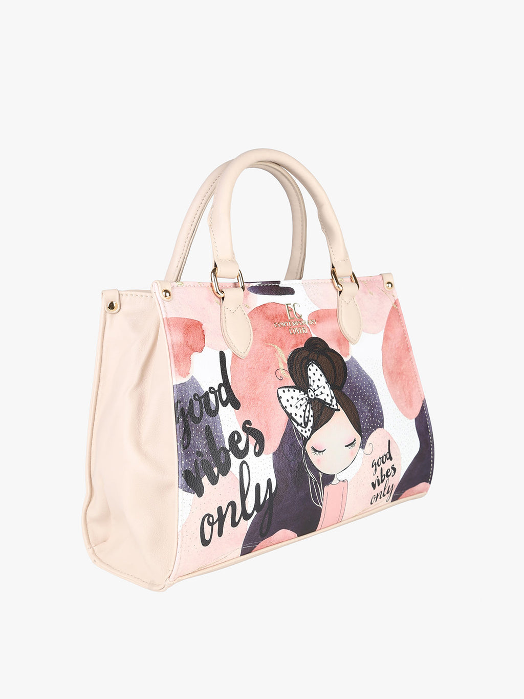 Borsa frame in ecopelle con stampa disegno Enrico Coveri Contemporary — Naturale