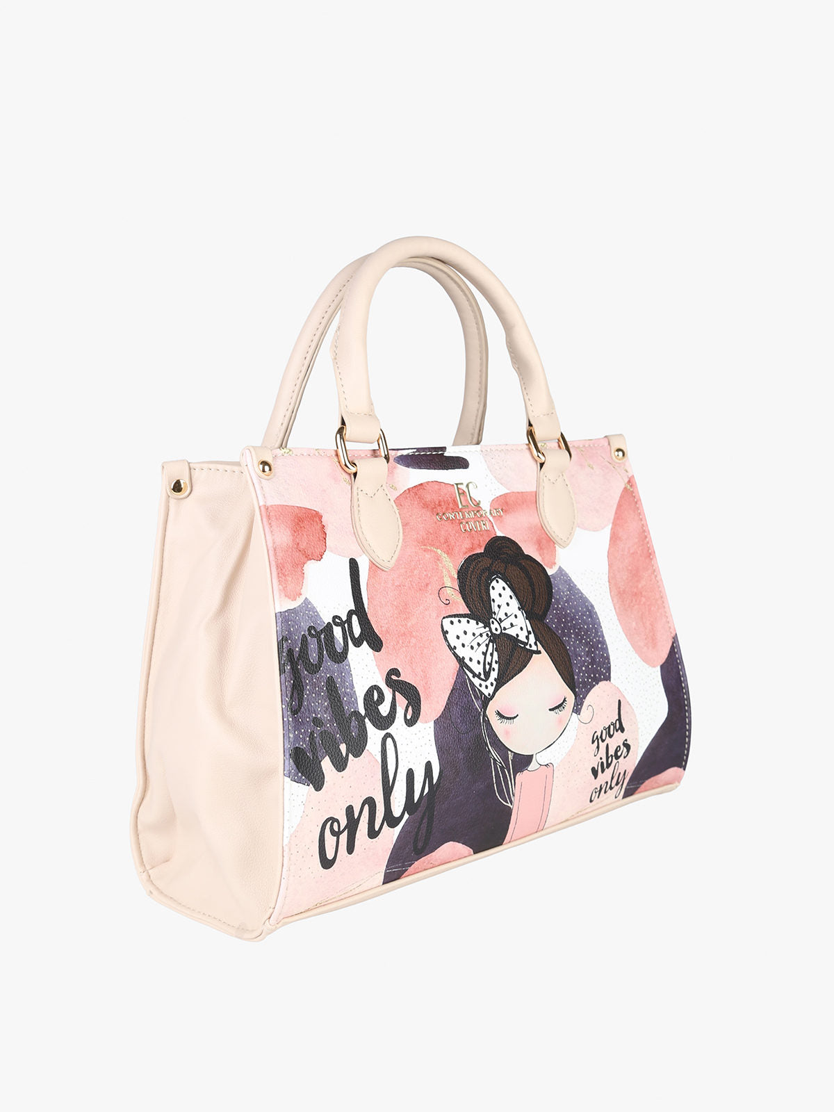 Borsa frame in ecopelle con stampa disegno Enrico Coveri Contemporary — Naturale