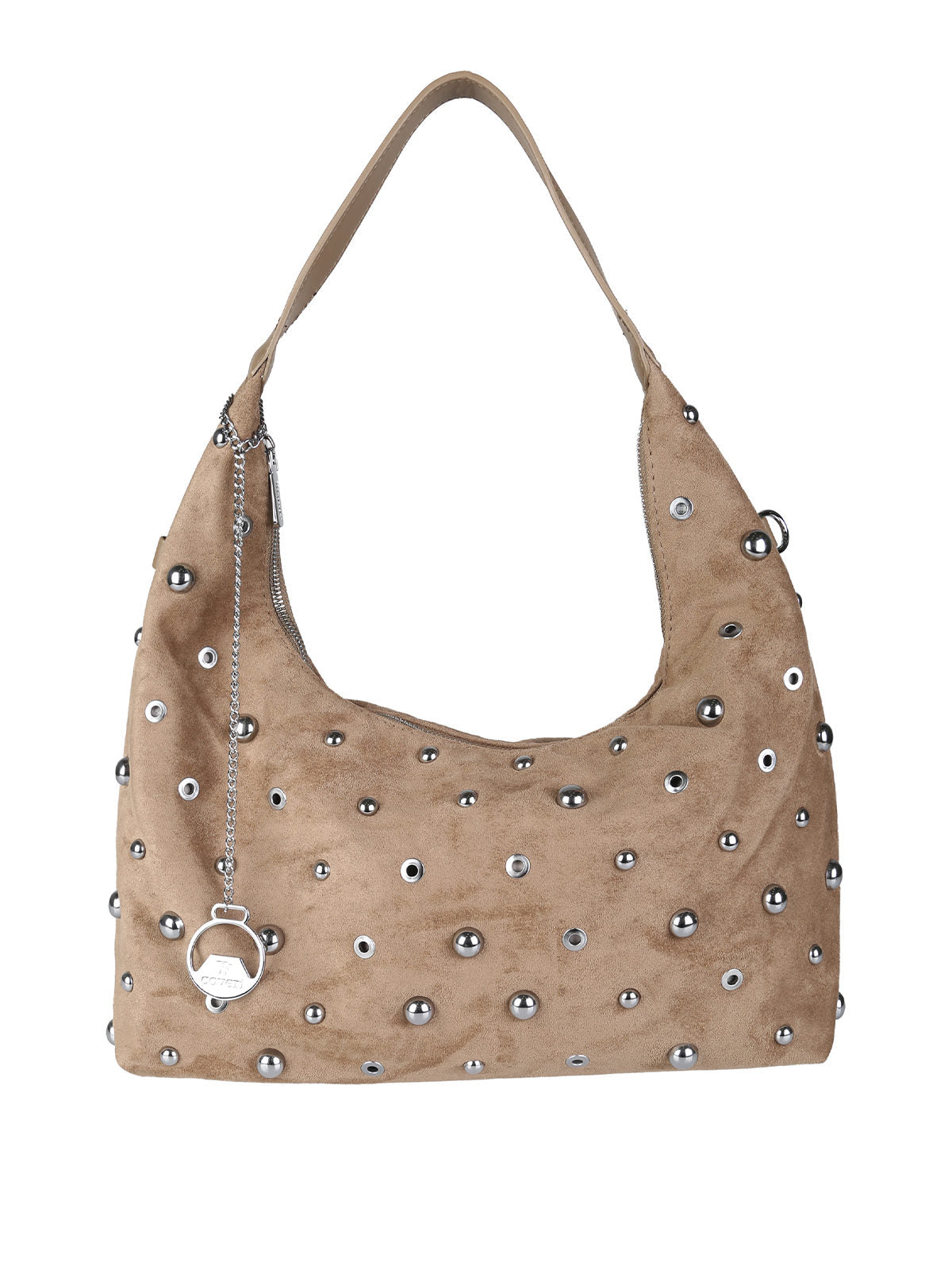 Borsa hobo in tessuto scamosciato con borchie You Young Coveri — Khaki