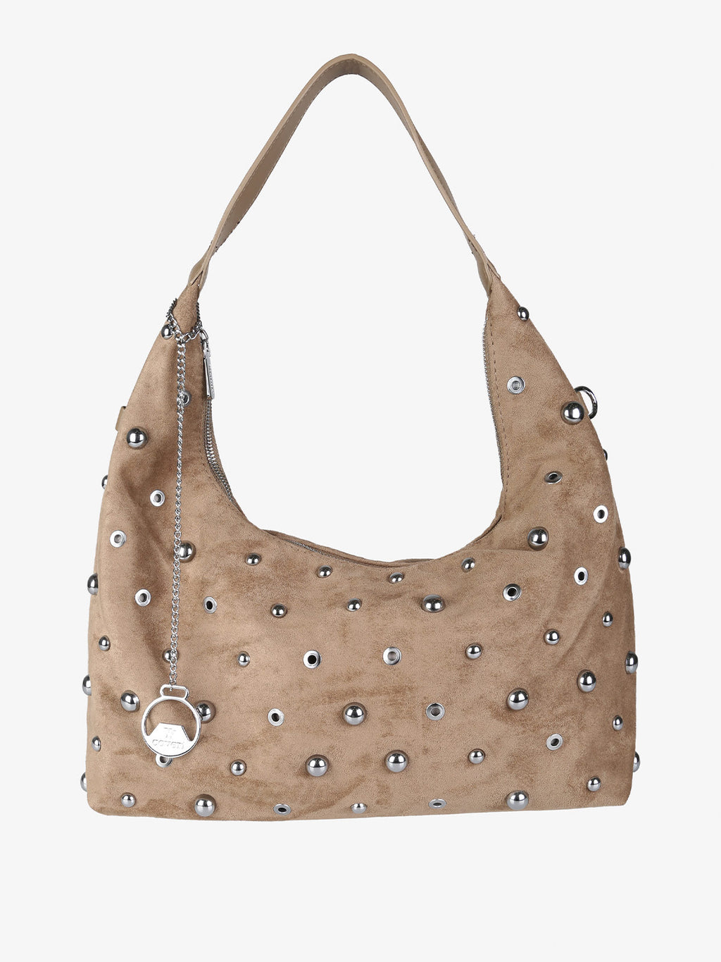 Borsa hobo in tessuto scamosciato con borchie You Young Coveri — Khaki