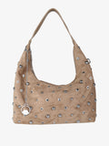 Borsa hobo in tessuto scamosciato con borchie You Young Coveri — Khaki