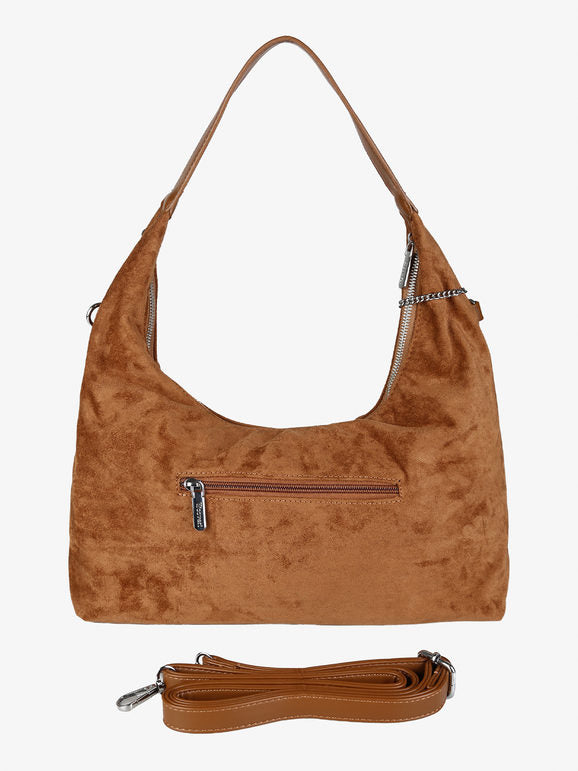 Borsa hobo in tessuto scamosciato con borchie You Young Coveri — Marrone - immagine 3