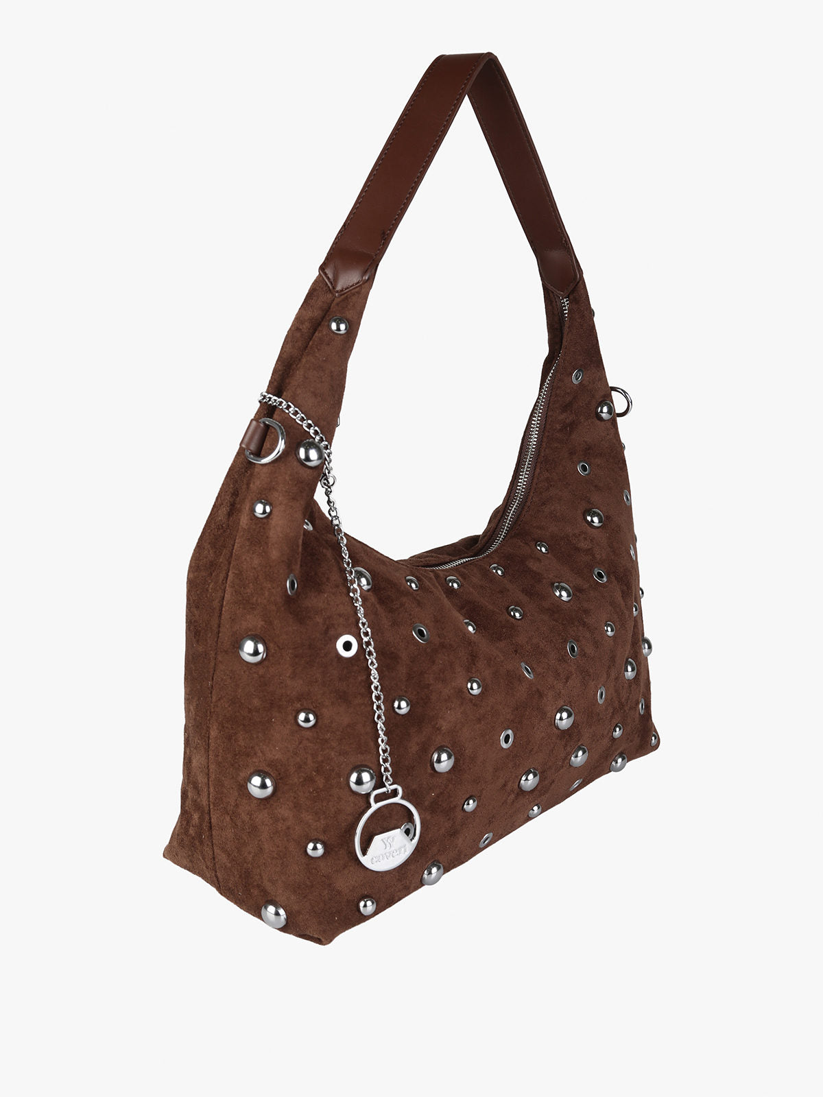 Borsa hobo in tessuto scamosciato con borchie You Young Coveri — Moro