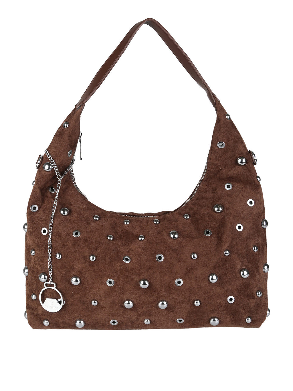 Borsa hobo in tessuto scamosciato con borchie You Young Coveri — Moro