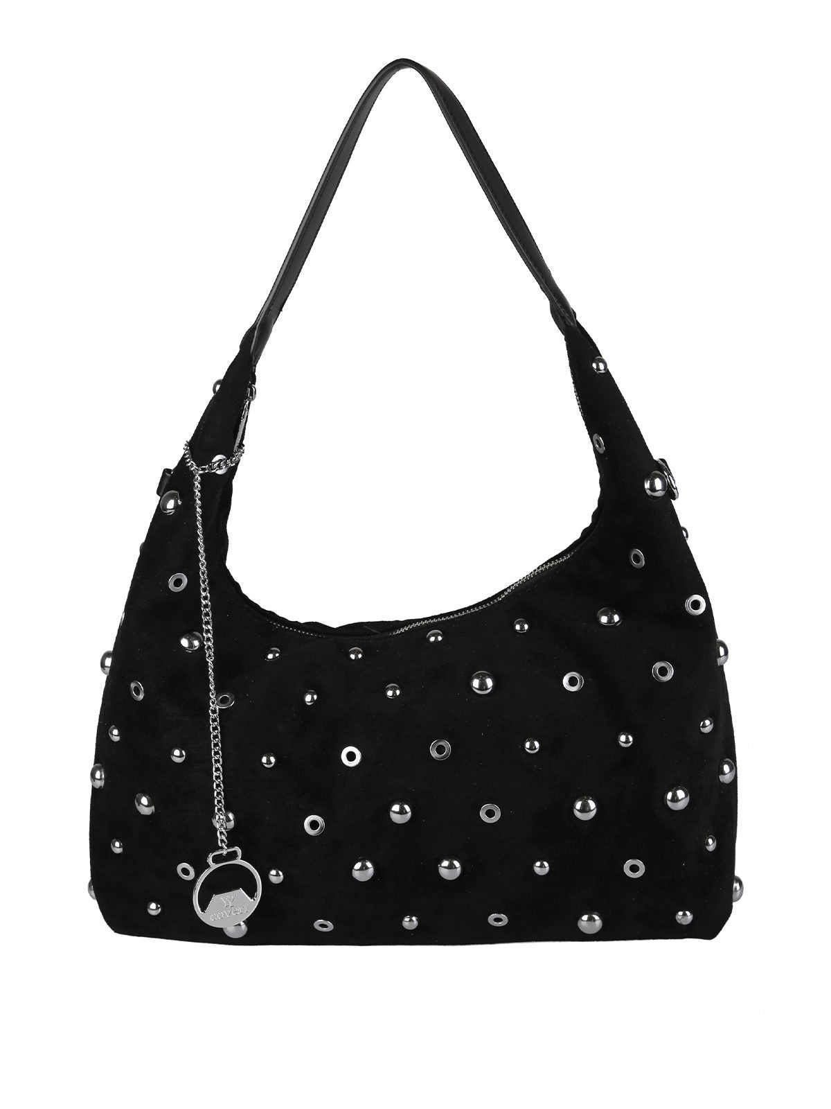 Borsa hobo in tessuto scamosciato con borchie You Young Coveri — Nero