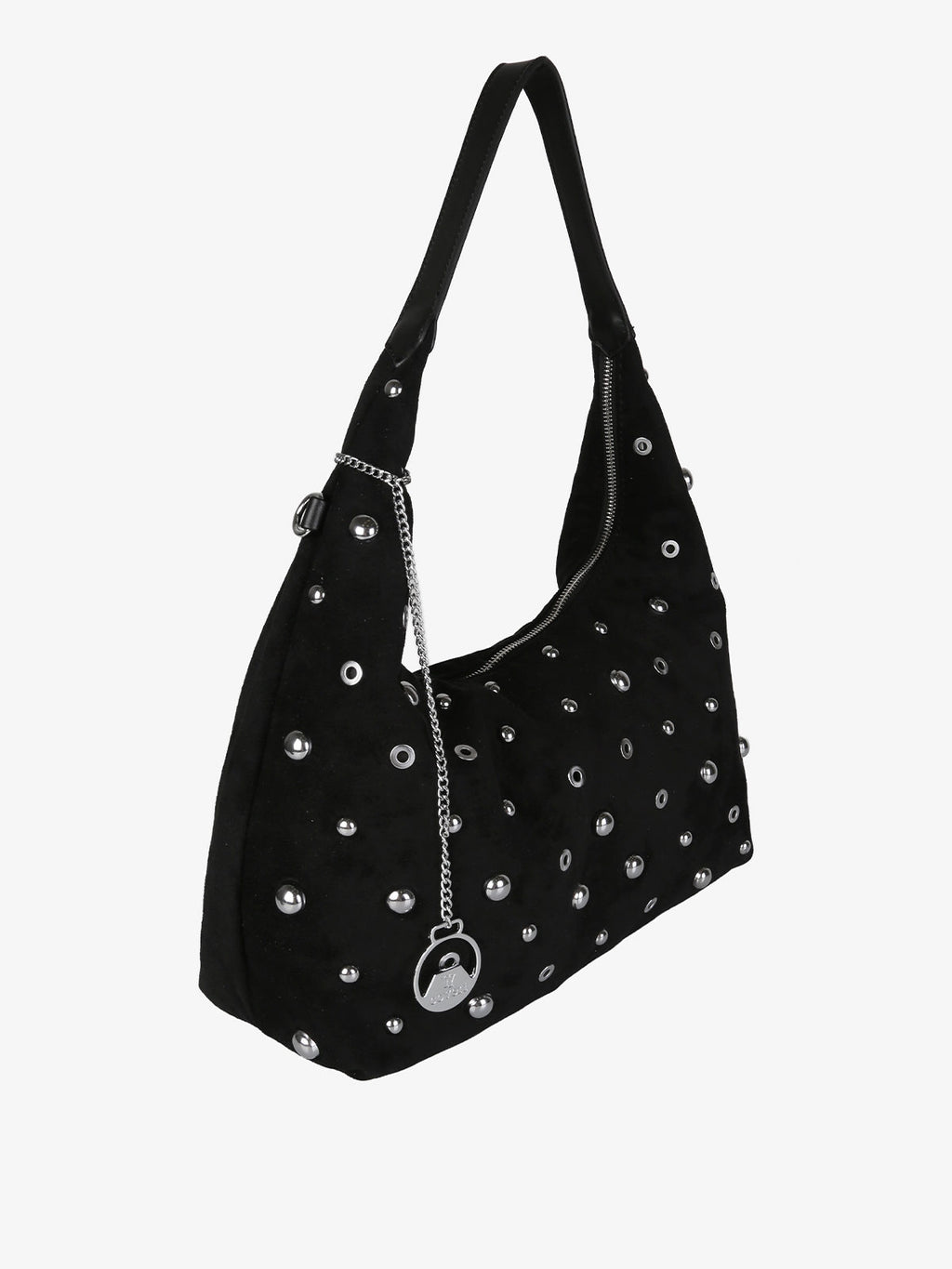Borsa hobo in tessuto scamosciato con borchie You Young Coveri — Nero