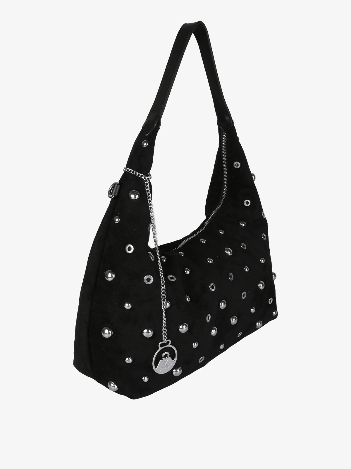 Borsa hobo in tessuto scamosciato con borchie You Young Coveri — Nero