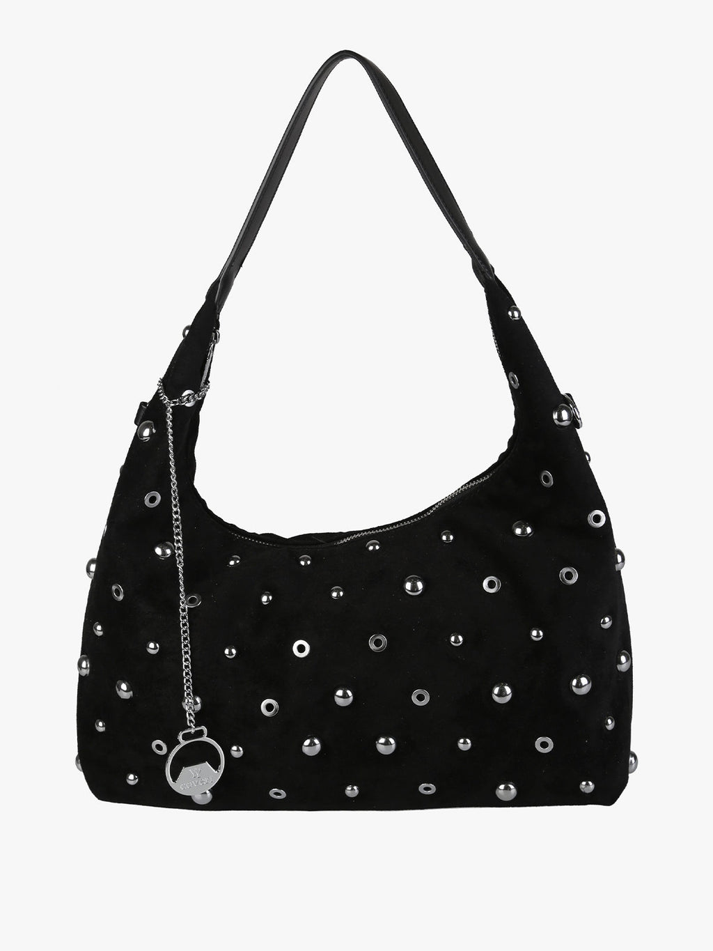 Borsa hobo in tessuto scamosciato con borchie You Young Coveri — Nero