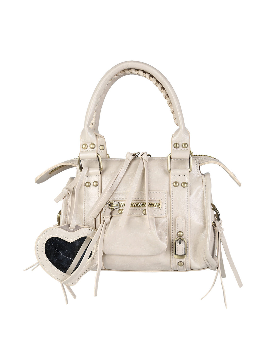 Borsa mini in ecopelle con doppi manici e specchietto Solada — Beige