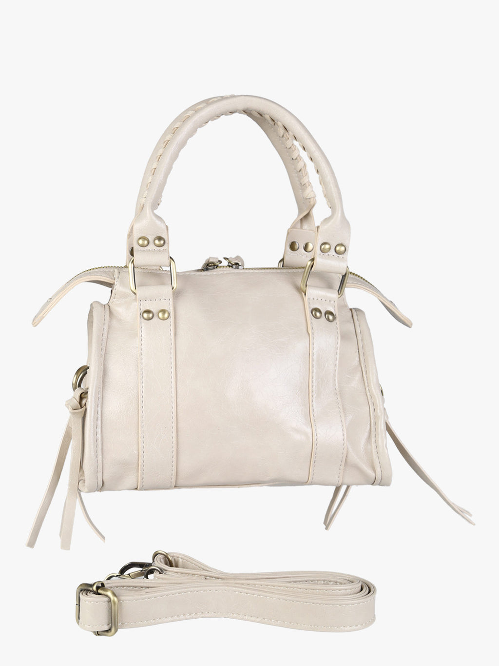 Borsa mini in ecopelle con doppi manici e specchietto Solada — Beige