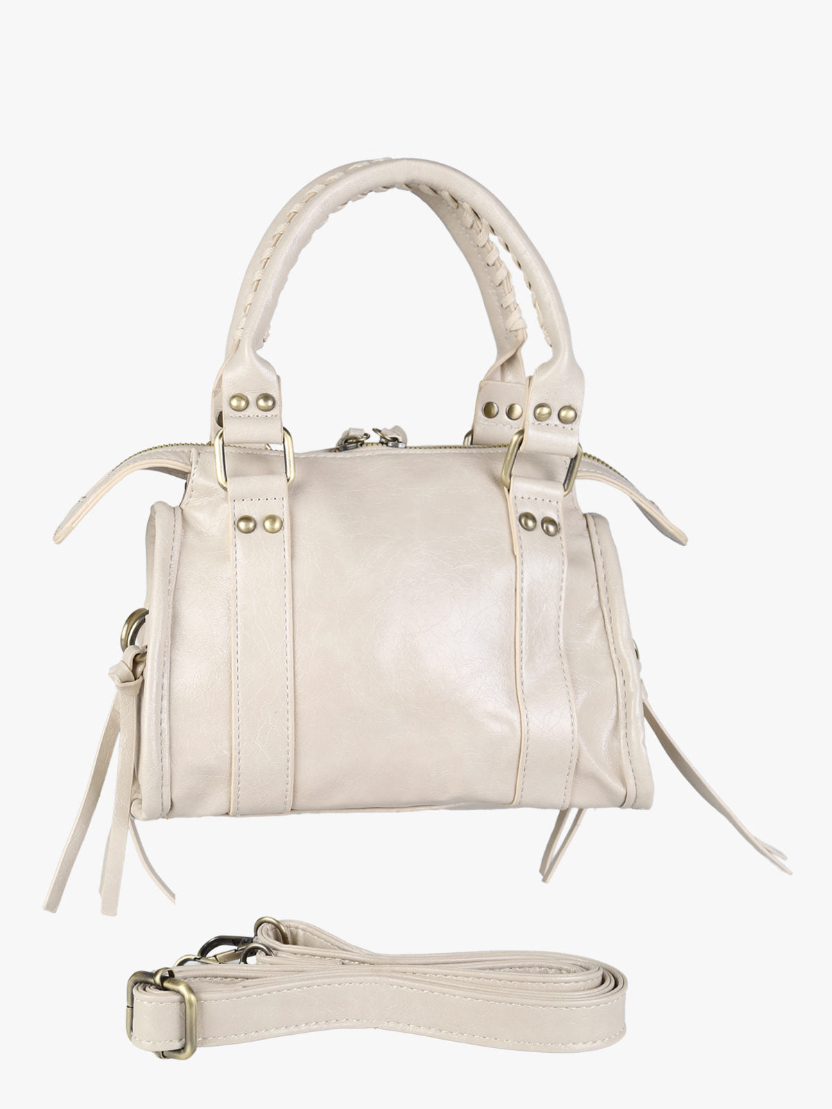 Borsa mini in ecopelle con doppi manici e specchietto Solada — Beige