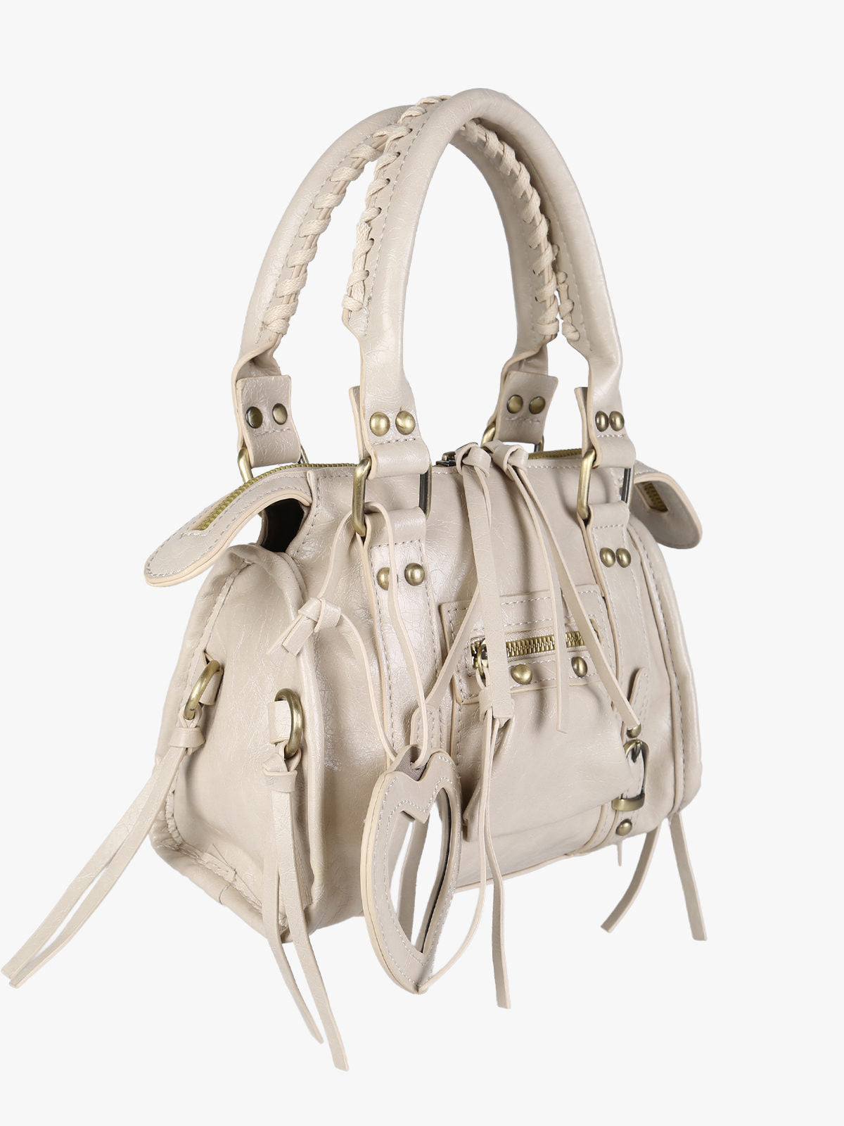 Borsa mini in ecopelle con doppi manici e specchietto Solada — Beige