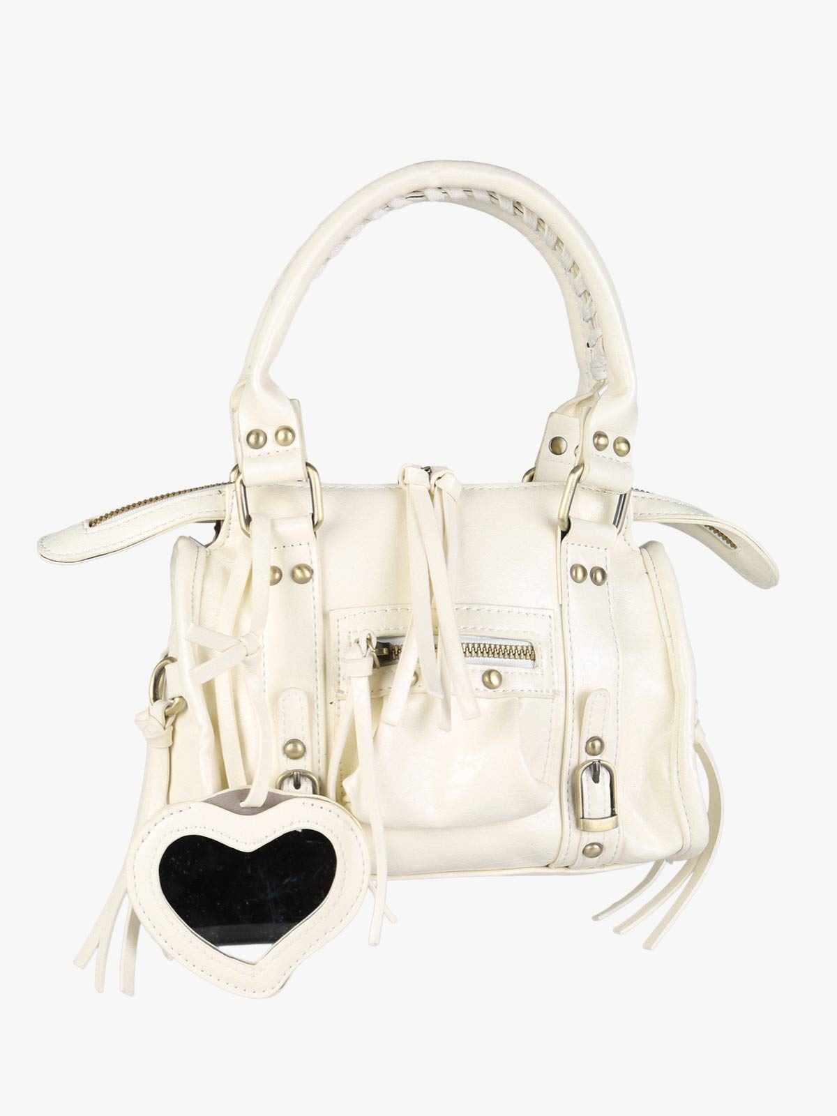 Borsa mini in ecopelle con doppi manici e specchietto Solada — Bianco