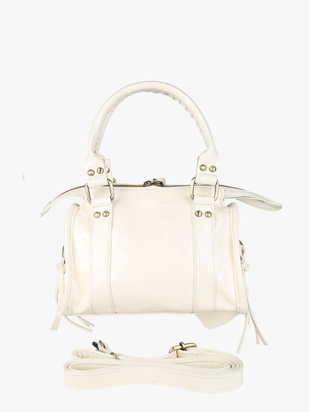 Borsa mini in ecopelle con doppi manici e specchietto Solada — Bianco