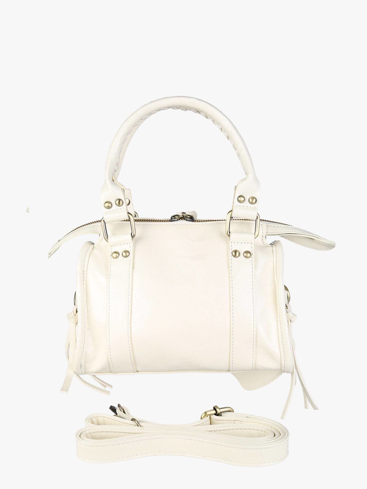 Borsa mini in ecopelle con doppi manici e specchietto Solada — Bianco