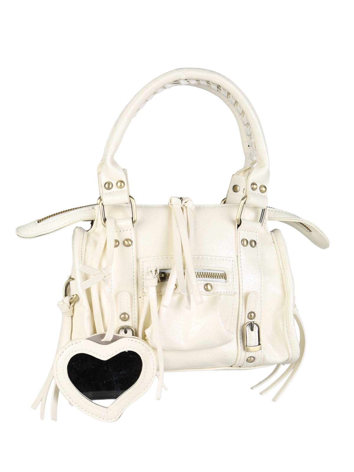 Borsa mini in ecopelle con doppi manici e specchietto Solada — Bianco