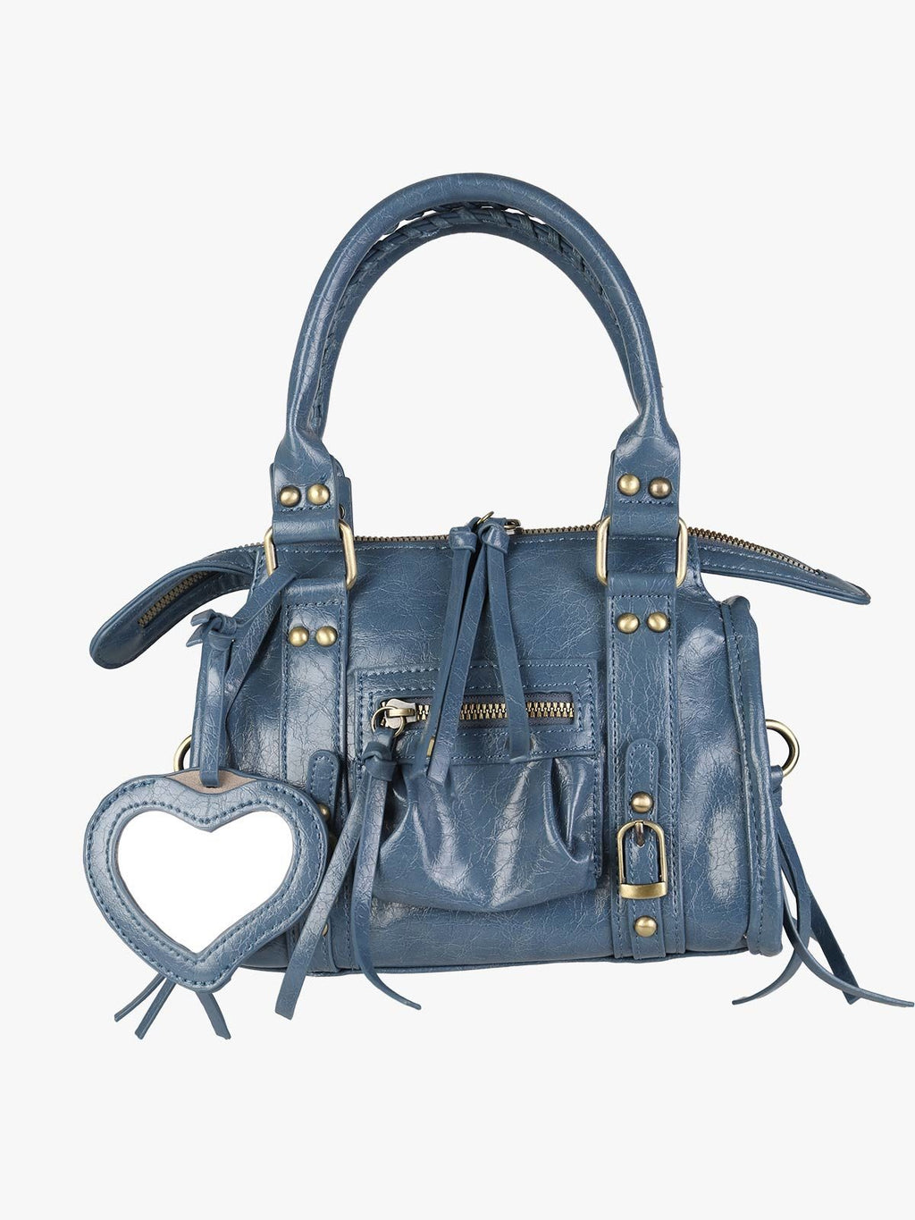 Borsa mini in ecopelle con doppi manici e specchietto Solada — Blu