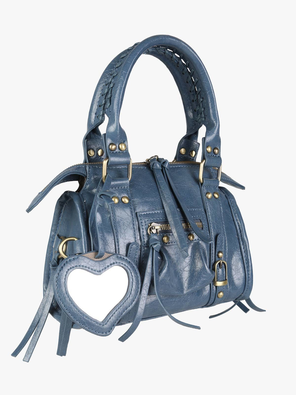 Borsa mini in ecopelle con doppi manici e specchietto Solada — Blu