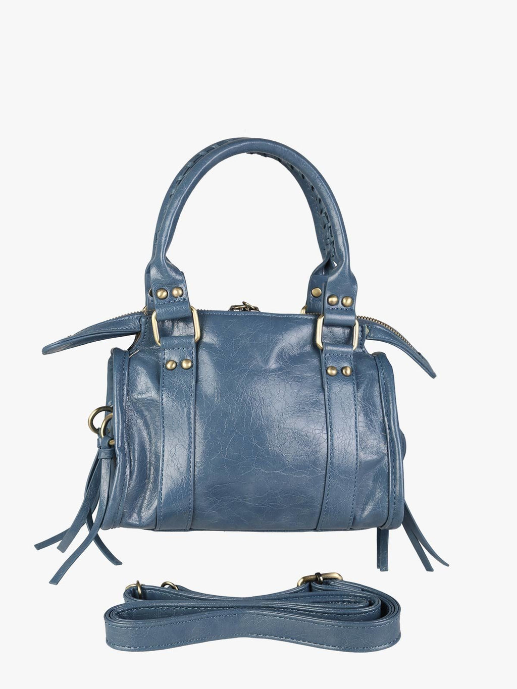 Borsa mini in ecopelle con doppi manici e specchietto Solada — Blu