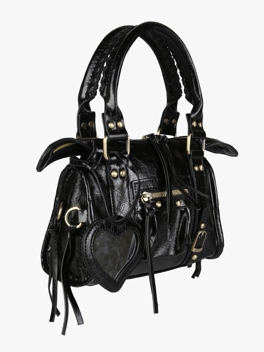 Borsa mini in ecopelle con doppi manici e specchietto Solada — Nero