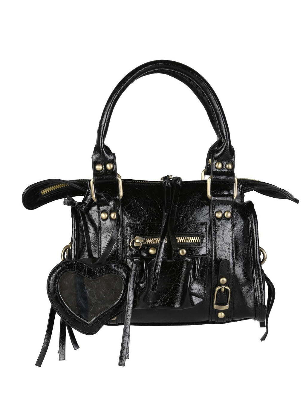 Borsa mini in ecopelle con doppi manici e specchietto Solada — Nero