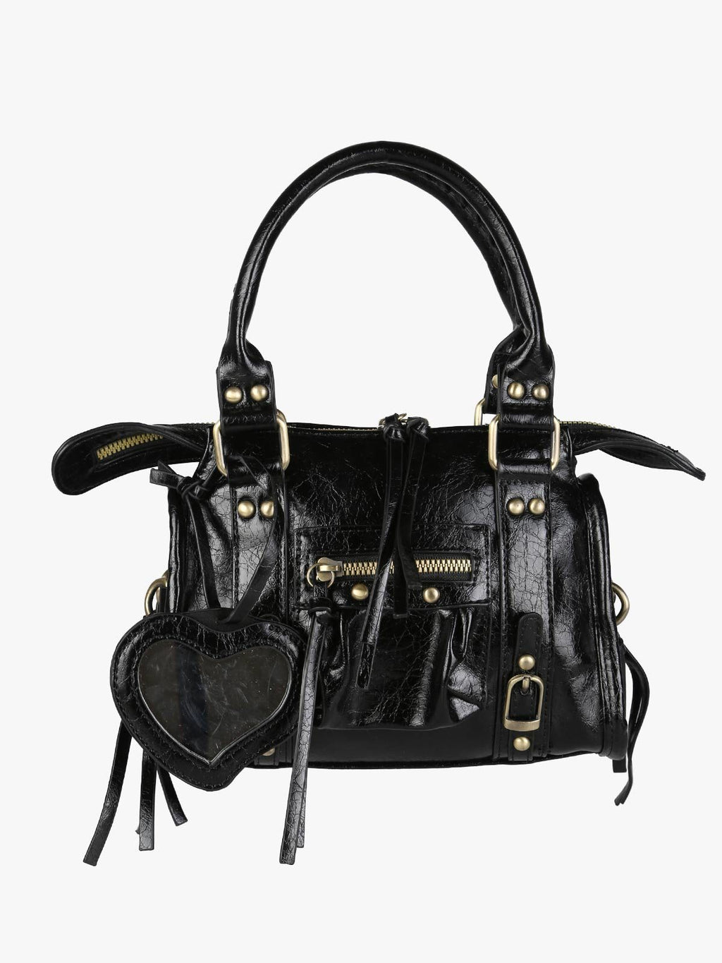 Borsa mini in ecopelle con doppi manici e specchietto Solada — Nero