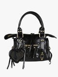 Borsa mini in ecopelle con doppi manici e specchietto Solada — Nero