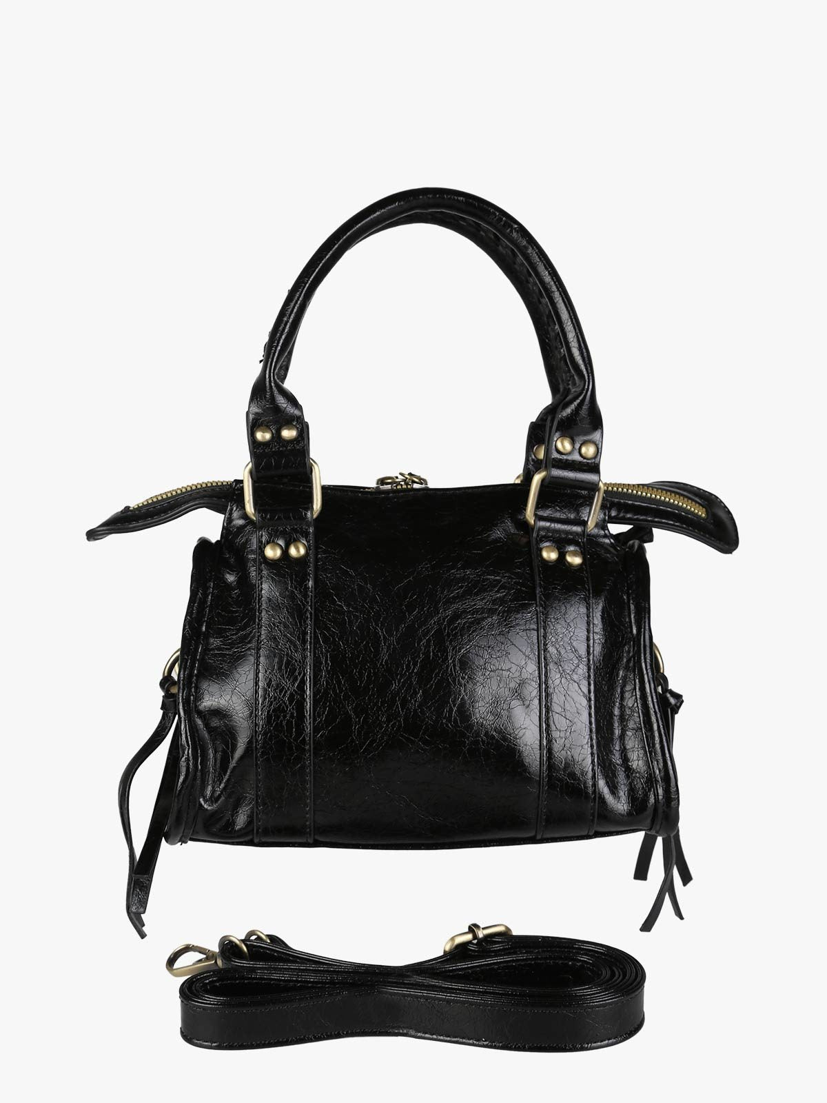 Borsa mini in ecopelle con doppi manici e specchietto Solada — Nero